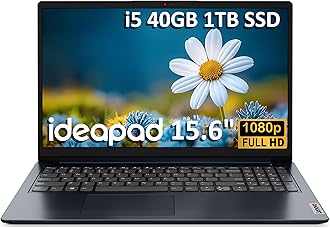 Lenovo IdeaPad 1 (15.6" FHD Anti-Glare, Intel Core i5-1235U (> i7-1165G7), 40GB RAM, 1TB SSD), Laptop for Home, Student, Business, Webcam w/ Shutter, Long Battery Life, Win 11 Home in S Mode