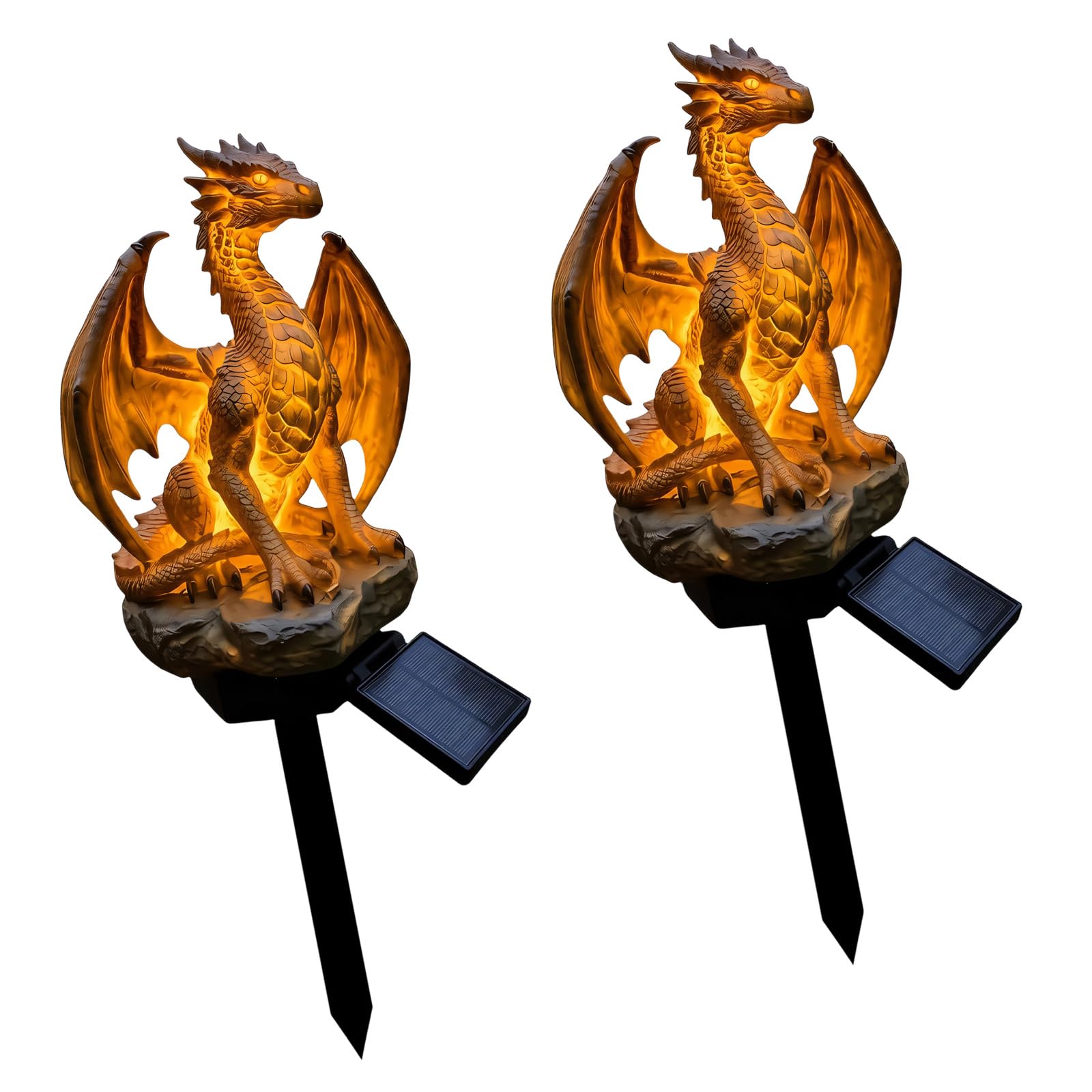 Glow Dragon Garden Statue Solar Resin Stake, Scale Detail Yard Accent Decor for Patio Walkway Border Scene Dragon Garden Ornament Fantasy Yard Decor Glowing Patio Sculpture Resin Stake Accent Walkway