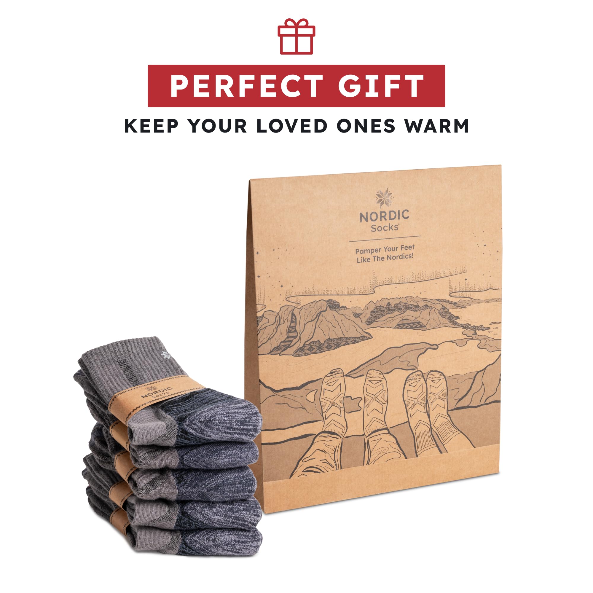 NORDIC Socks Skarpety Trekkingowe z Wełny Merynosów, Lekkie, Dla Kobiet i Mężczyzn, Zestaw 5 Par, Unisex