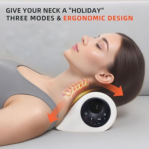 Miniatura 6 de Almohada de masaje mejorada para cuello, piernas y brazos, masajeador Shiatsu, 6 niveles de intensidad, 3 modos de calefacción de luz roja, alivio