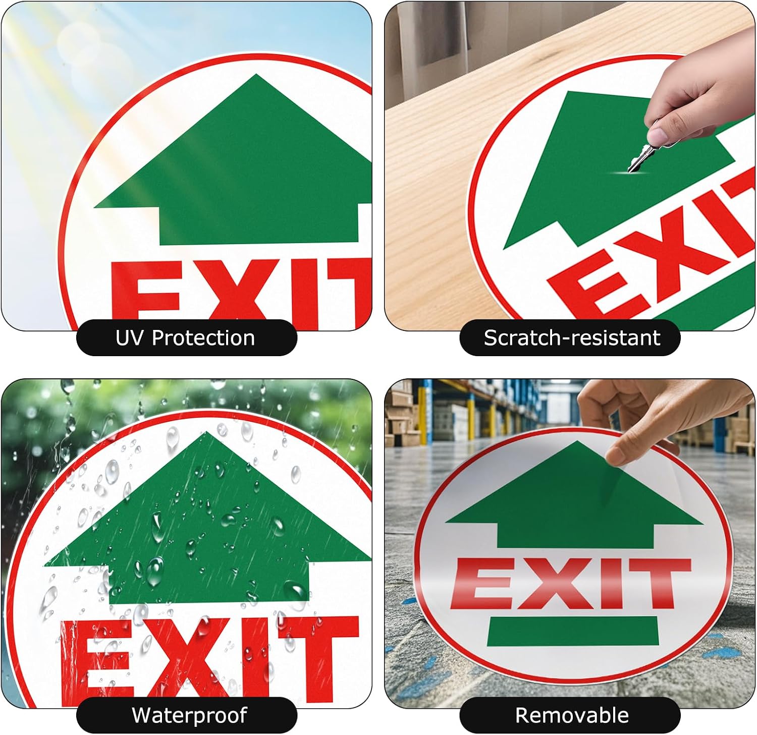 5 Pack Exit with Arrow Floor Signs Directional Route Anti-Slip Sign 17 × 17 Inches Self Adhesive Vinyl Waterproof Signage for Industrial Warehouses Factories Public Areas