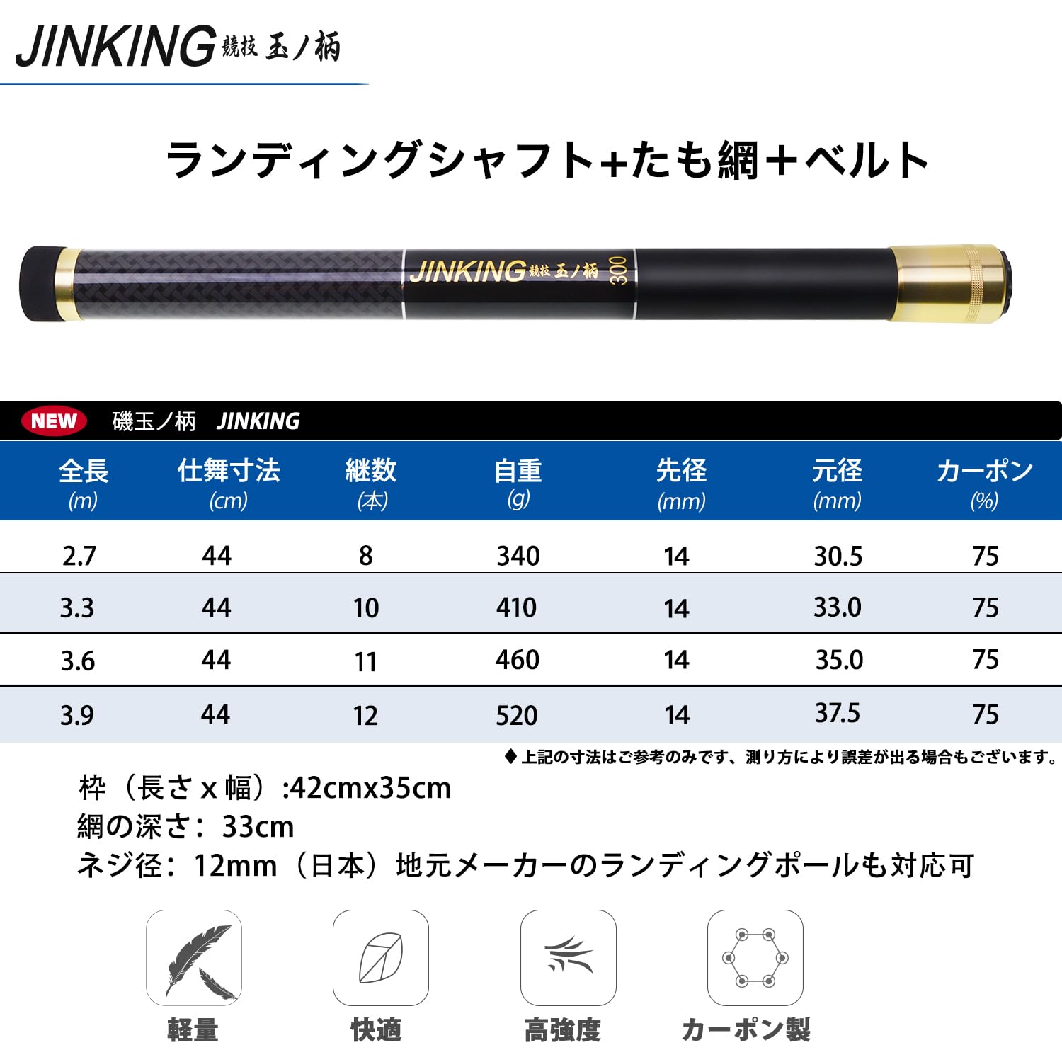 【新着商品】JINKING 玉網 ランディングネット タモ網 たも網 たもあみ 71VwLAcwiRL.jpg