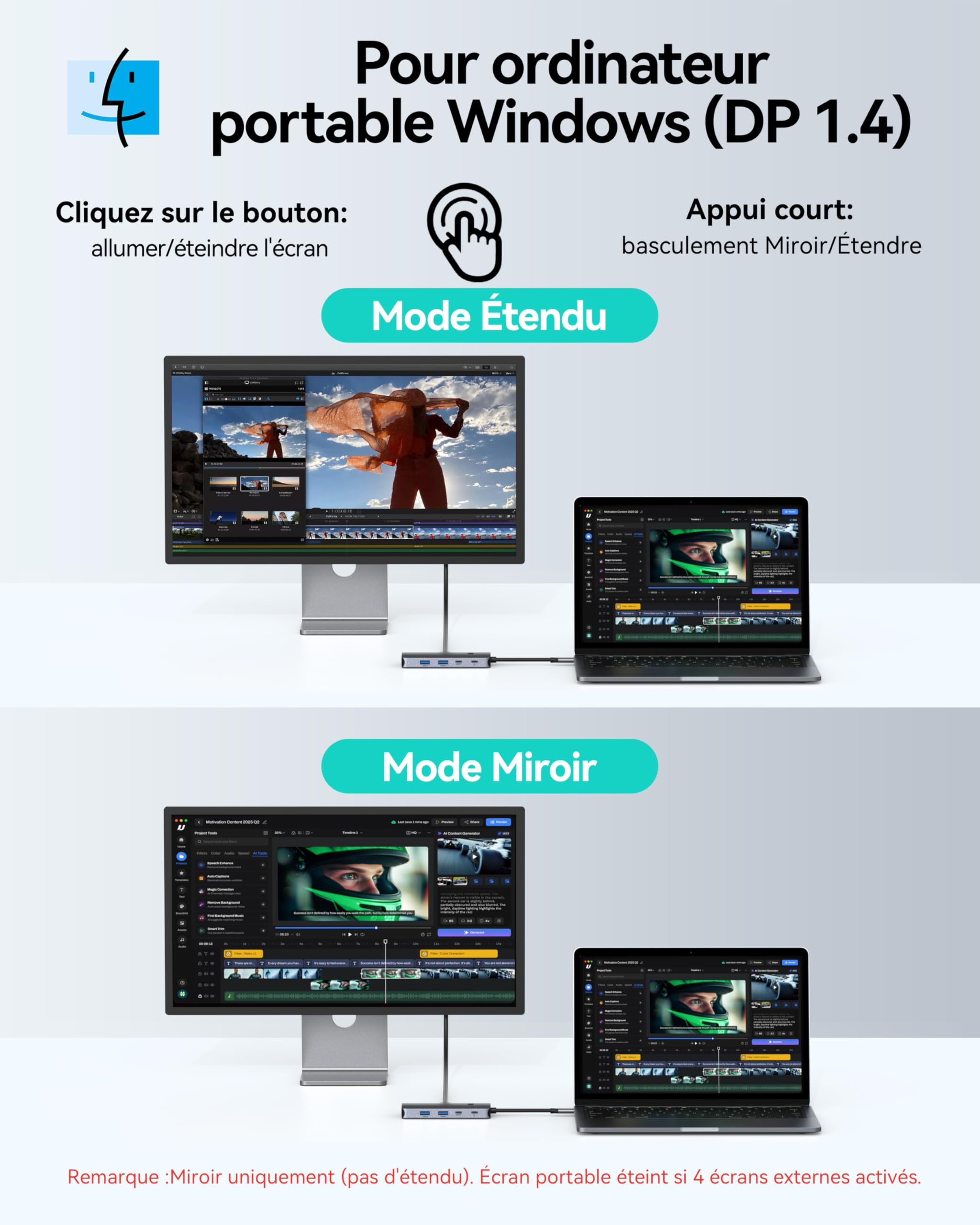 MOKiN Station d'accueil USB C Triple Écran 9 en 1 Dock USB C Double HDMI 4K DisplayPort VGA PD 100W Ethernet Gigabit USB A/C 3.0