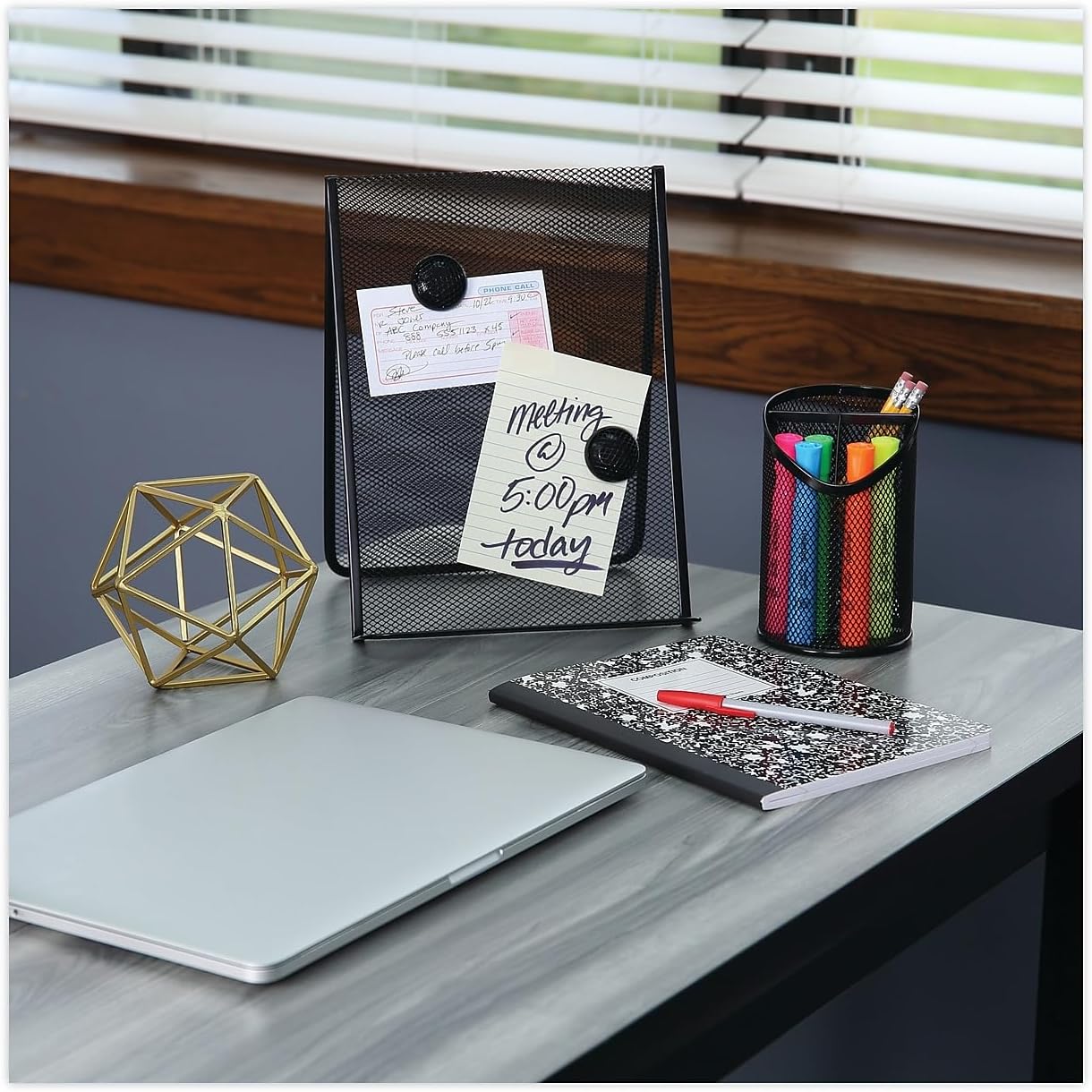 Universal UNV20019 4.13 in. Diameter x 6 in. Height 3-Compartment Metal Mesh Pencil Cup - Black