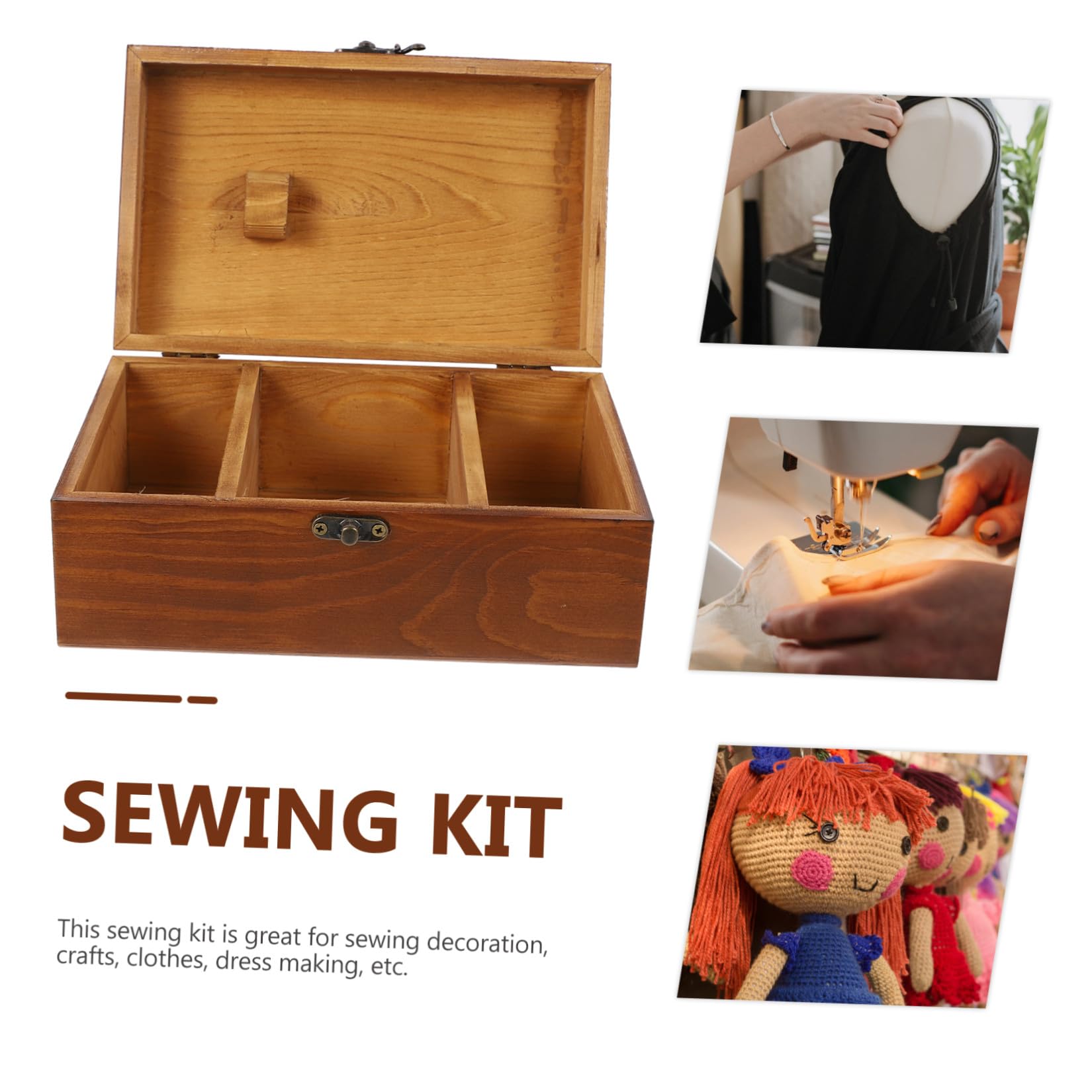 Kit Cucito Grande capacità in Legno retrò Naturale Accessori Completi per Cucito Fai-da-Te Casa Portafili Aghi e Forbici