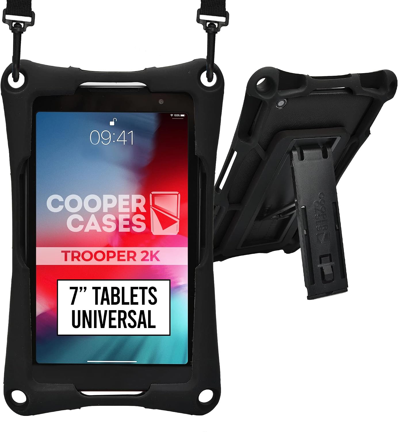 Cooper Trooper 2K Rugged Case for 7" Tablet | Universal Fit | Tough Bumper Protective Drop Shock Proof Kids Holder Carrying Cover Bag, Stand, Strap
