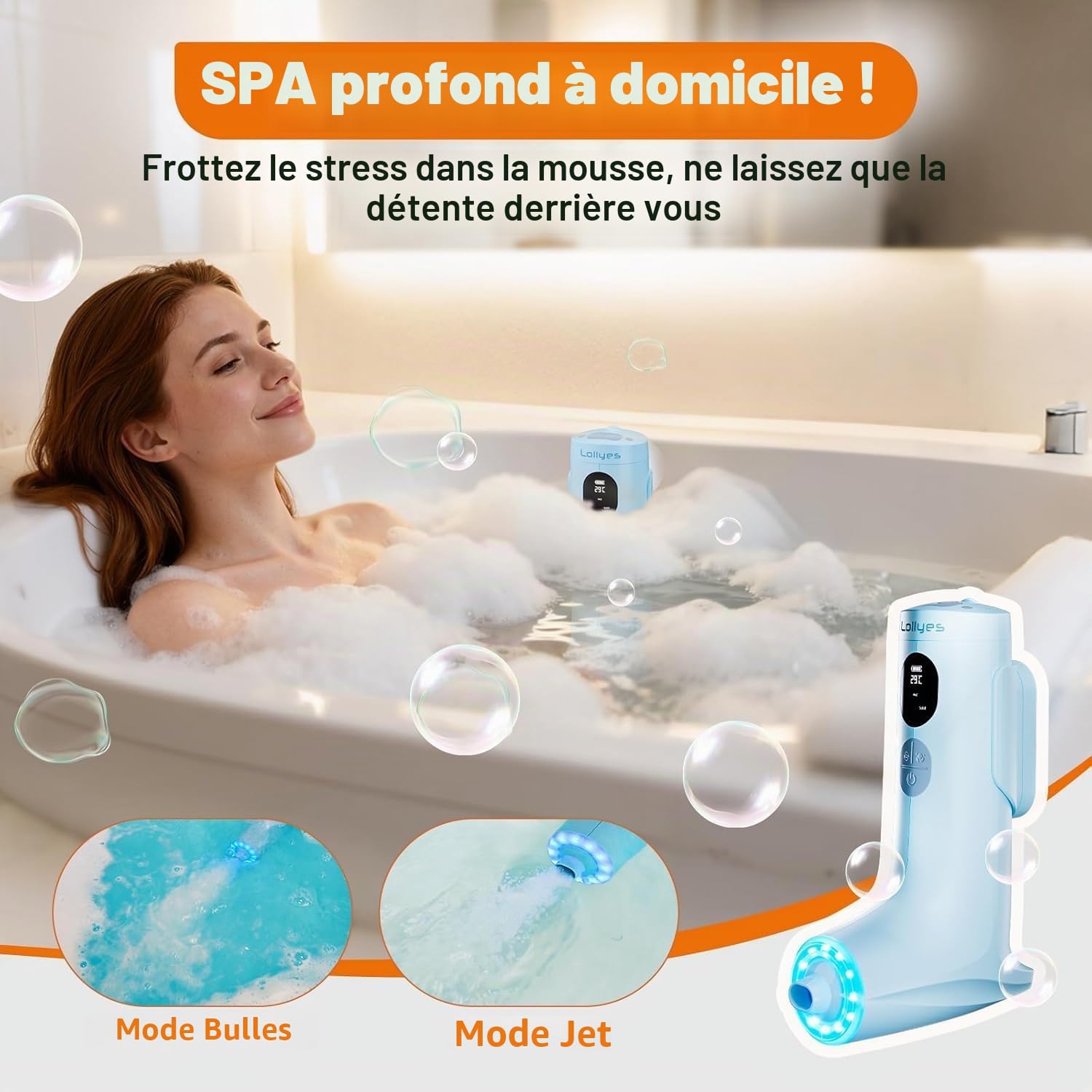 Jets de Bain pour Baignoire, Mode Jet de Bain/Bulle, Accessoires de Baignoire Portables sans Fil avec 3 Niveaux de Vitesse réglables pour se détendre au Quotidien à la Maison (Bleu)