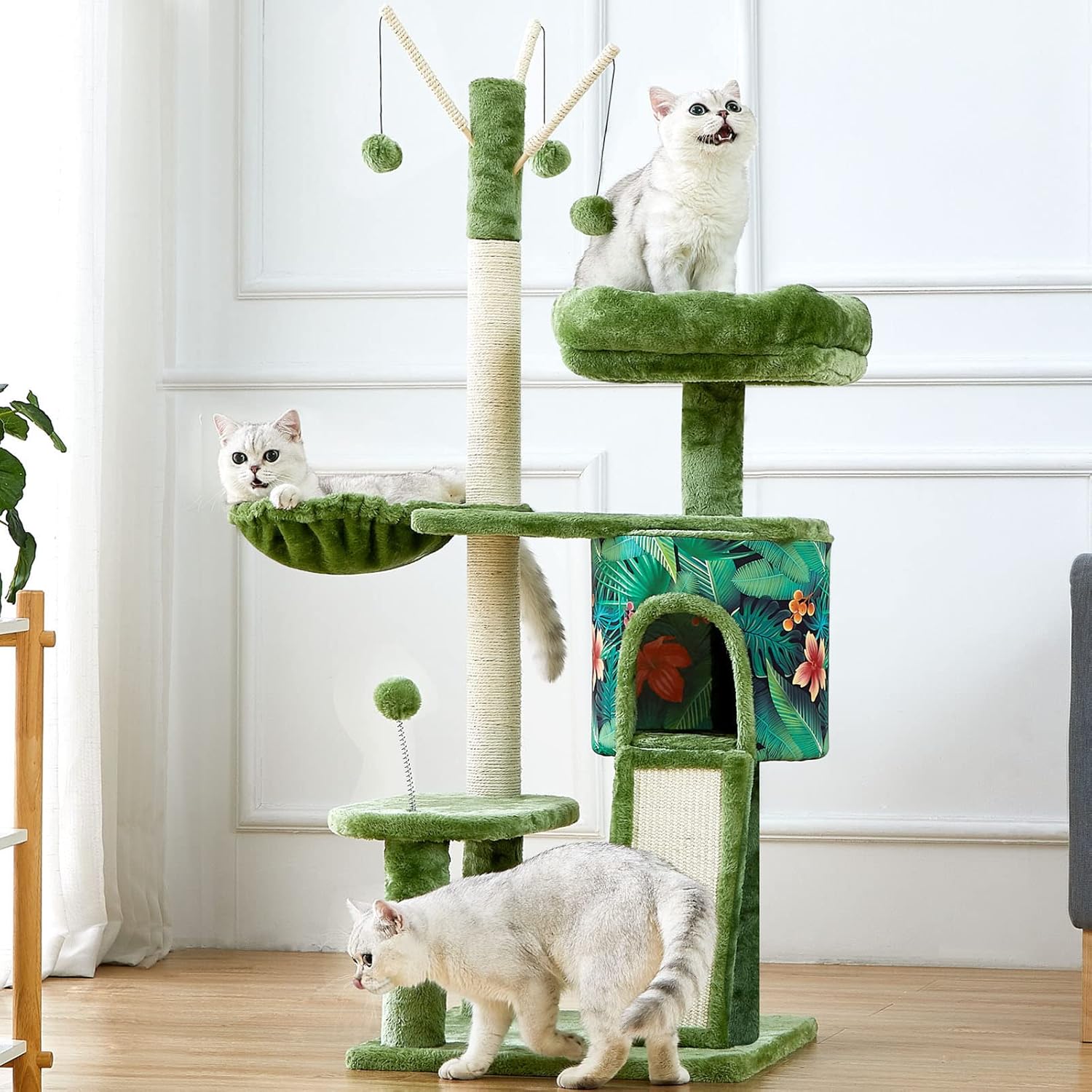 Multi-Level Cat Tree with Plush Perches, Scratching Guyana Ubuy