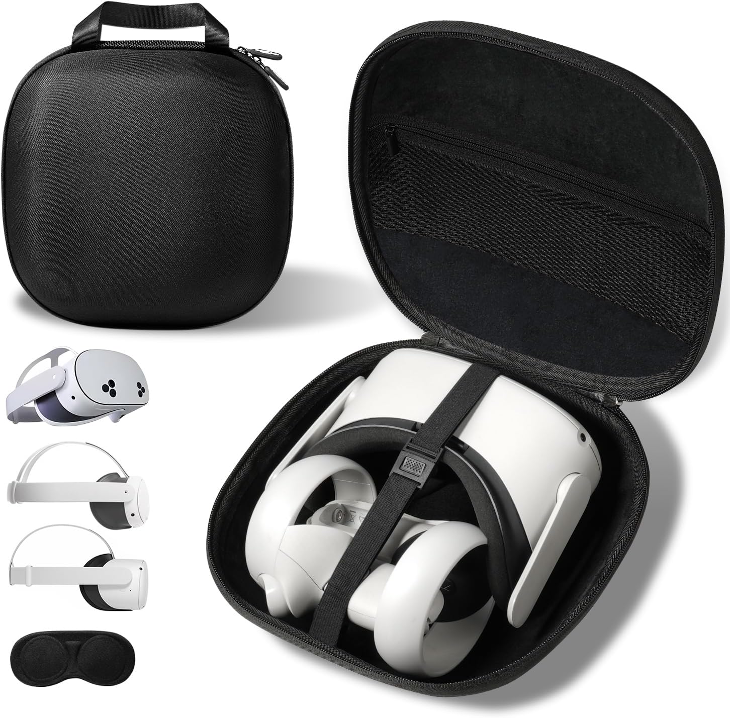 Compact Hard Carrying Case and Bulid-in Lens Protector Cover Compatible with Meta Quest 3/Quest 2/Apple Vision Pro Accessories, Lightweight and Portable for Travel and Home Storage