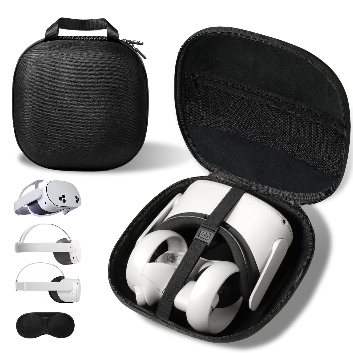 Compact Hard Carrying Case and Bulid-in Lens Protector Cover Compatible with Meta Quest 3S/Quest 3/Quest 2/Apple Vision Pro Accessories, Lightweight and Portable for Travel and Home Storage