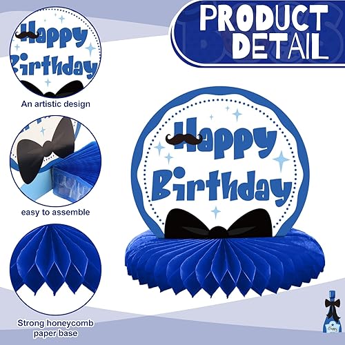 Miniatura 3 de SATINIOR 10 centros de mesa para niños, decoración de fiesta de jefe, feliz cumpleaños, líder, centro de mesa de panal azul, decoración de pastel