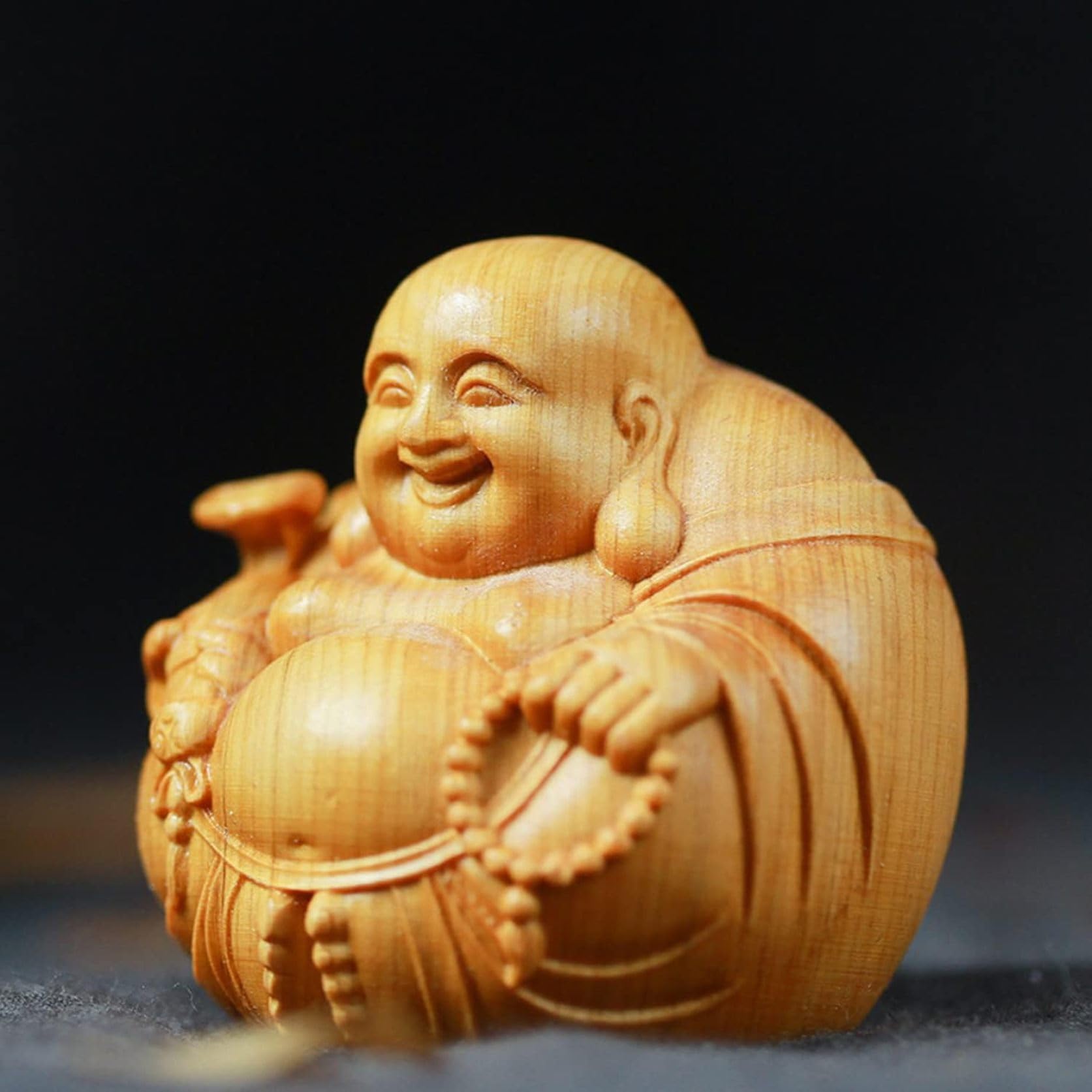 木製 笑顔の仏像 袋と杯付き高さ３０センチ 木製 笑顔の仏像 袋と杯付き高さ30センチ