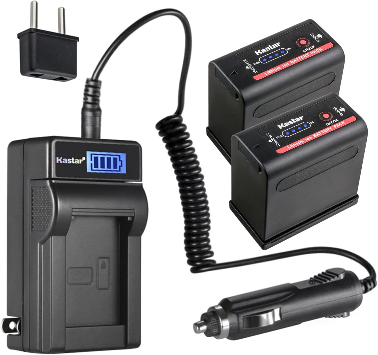 Kastar 2-Pack BP-980G Pro Battery and LCD AC Charger Compatible with Canon BP-980GPRO, BP-970 BP-970G BP-975, BP-945 BP-950 BP-950G BP-955, BP-930 BP-935, BP-925, BP-911 BP-911K BP-914 BP-915 Battery