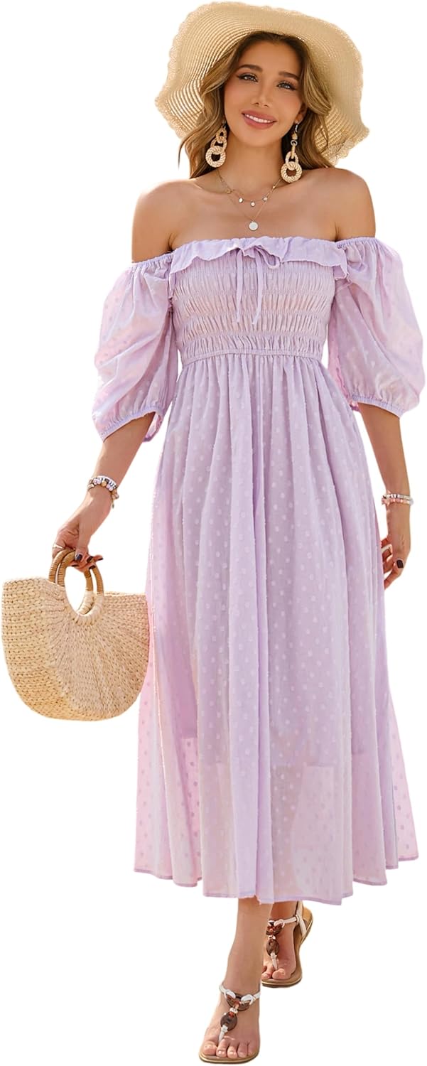 R.Vivimos Women Summer Half Sleeve Cotton Ruffled Vintage Elegant Backless A Line Flowy Long Dresses