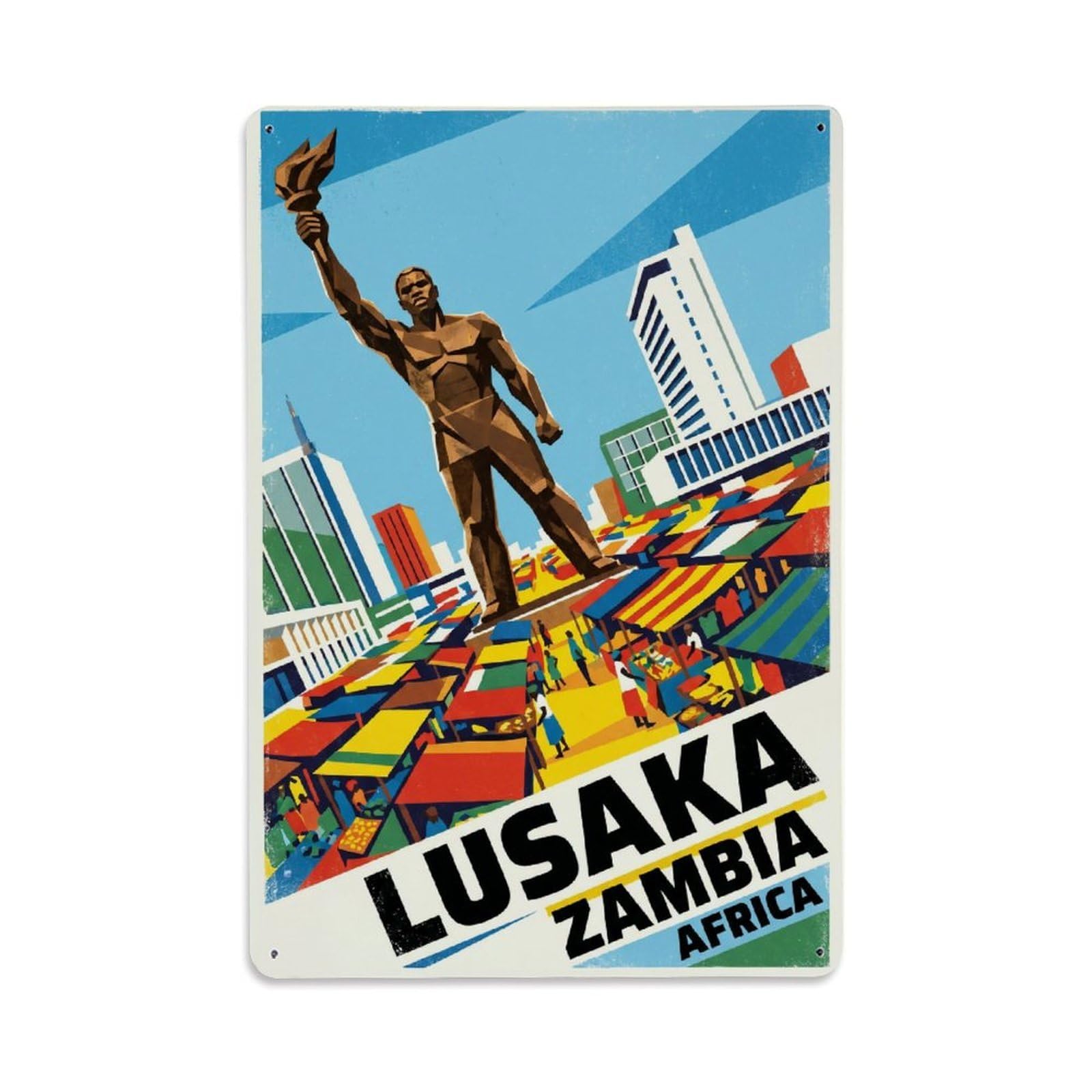 Metal Tin Sign Vintage Travel Zambia Lusaka