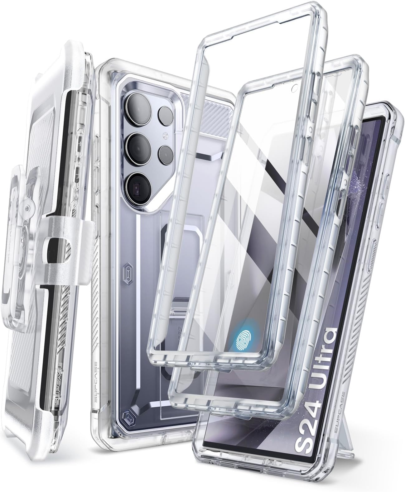 SUPCASE Unicorn Beetle Pro for Samsung Galaxy S24 Ultra Case with Stand, [2 Front Frame] 360 Full-Body Shockproof Belt-Clip & Kickstand Case with Screen Protector Phone Case for S24 Ultra, Clear