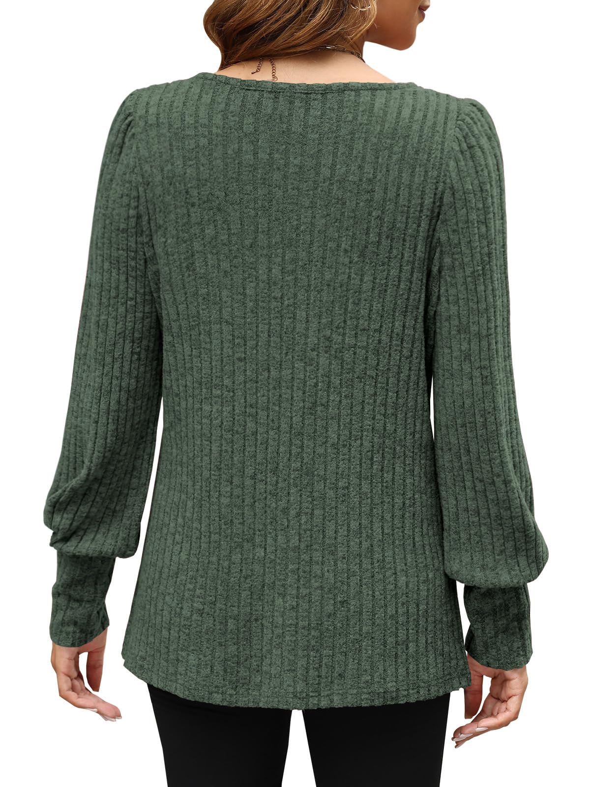 Lylinan Womens Ribbed Knit Long Sleeve Tops Casual Button Cuff Pullover Sweaters Blouses S-XXL