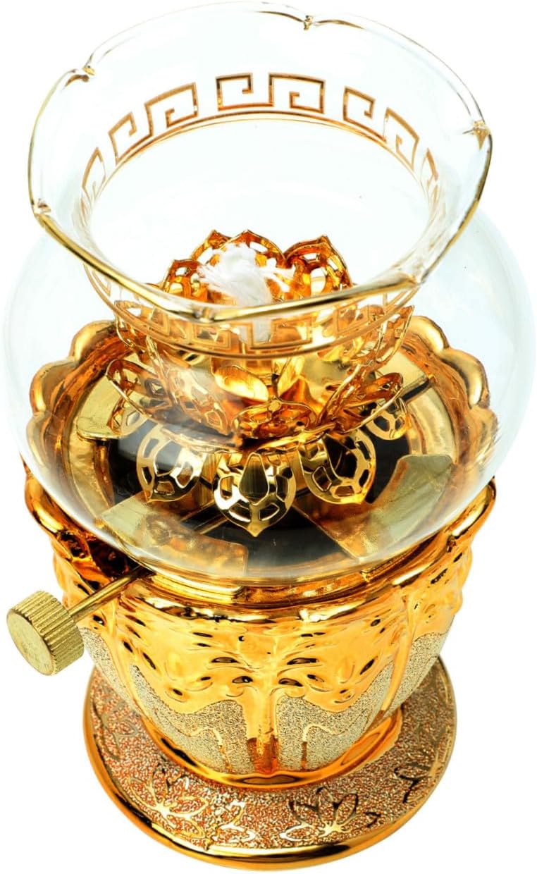 Lotus Oil Lamp for Buddha Worship Household Kerosene Lamp with Transparent Glass Elegant Design Easy to Clean Suitable for Meditation and Indoor Ambiance