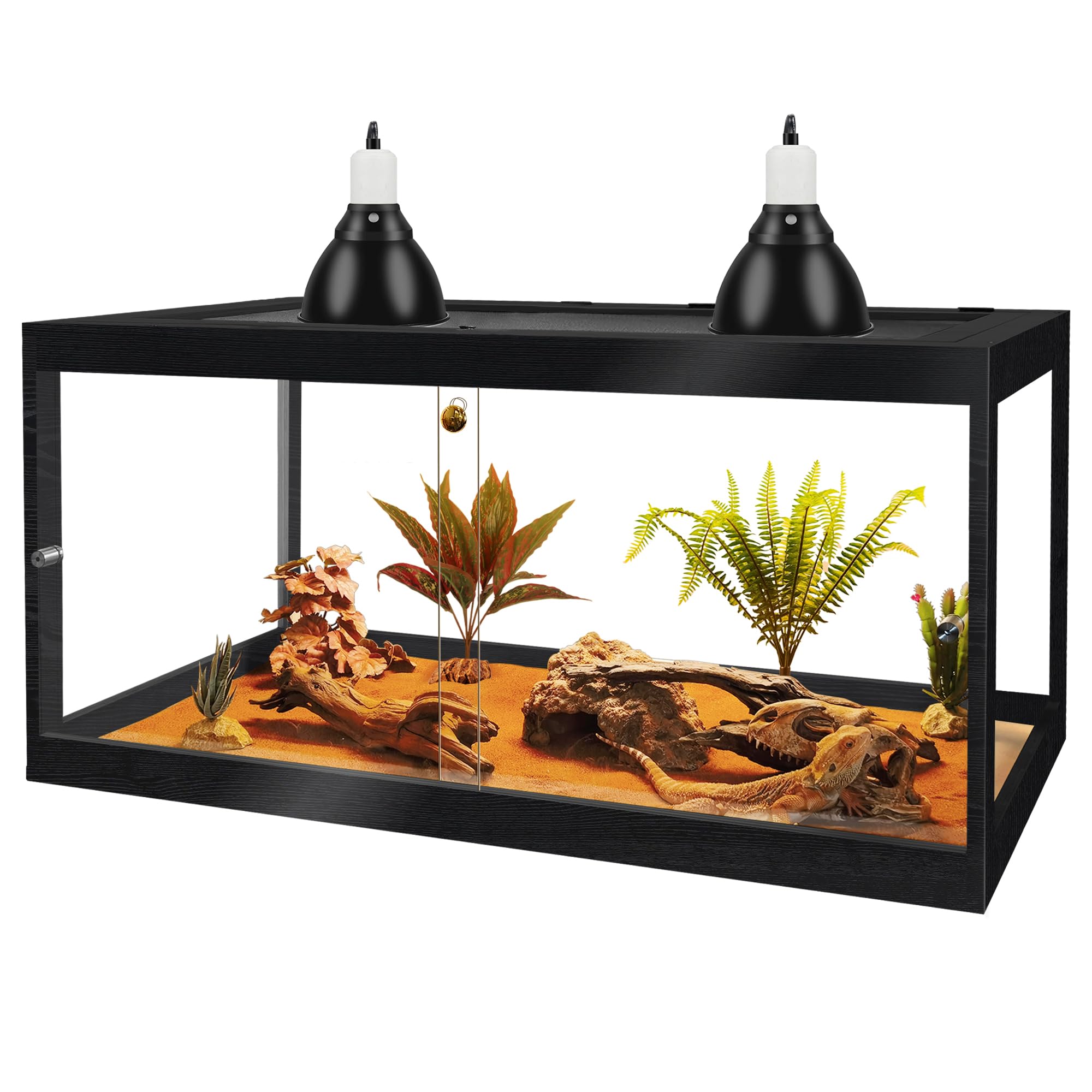 Prolee Reptile Tank 60 Gallon, Lizard Tank, Bearded Dragon Tank with Metal Mesh Roof Door, Snake Tank with Lock Design, Black, 40 Inch Length