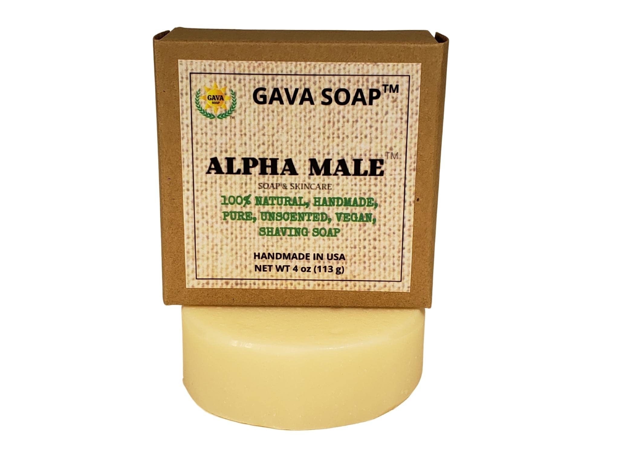 GAVA SOAP, All Natural, Handmade, Unscented, Vegan. Alpha Male, Soap & Skincare. Shaving Soap, 1 Bar 3.5 oz.