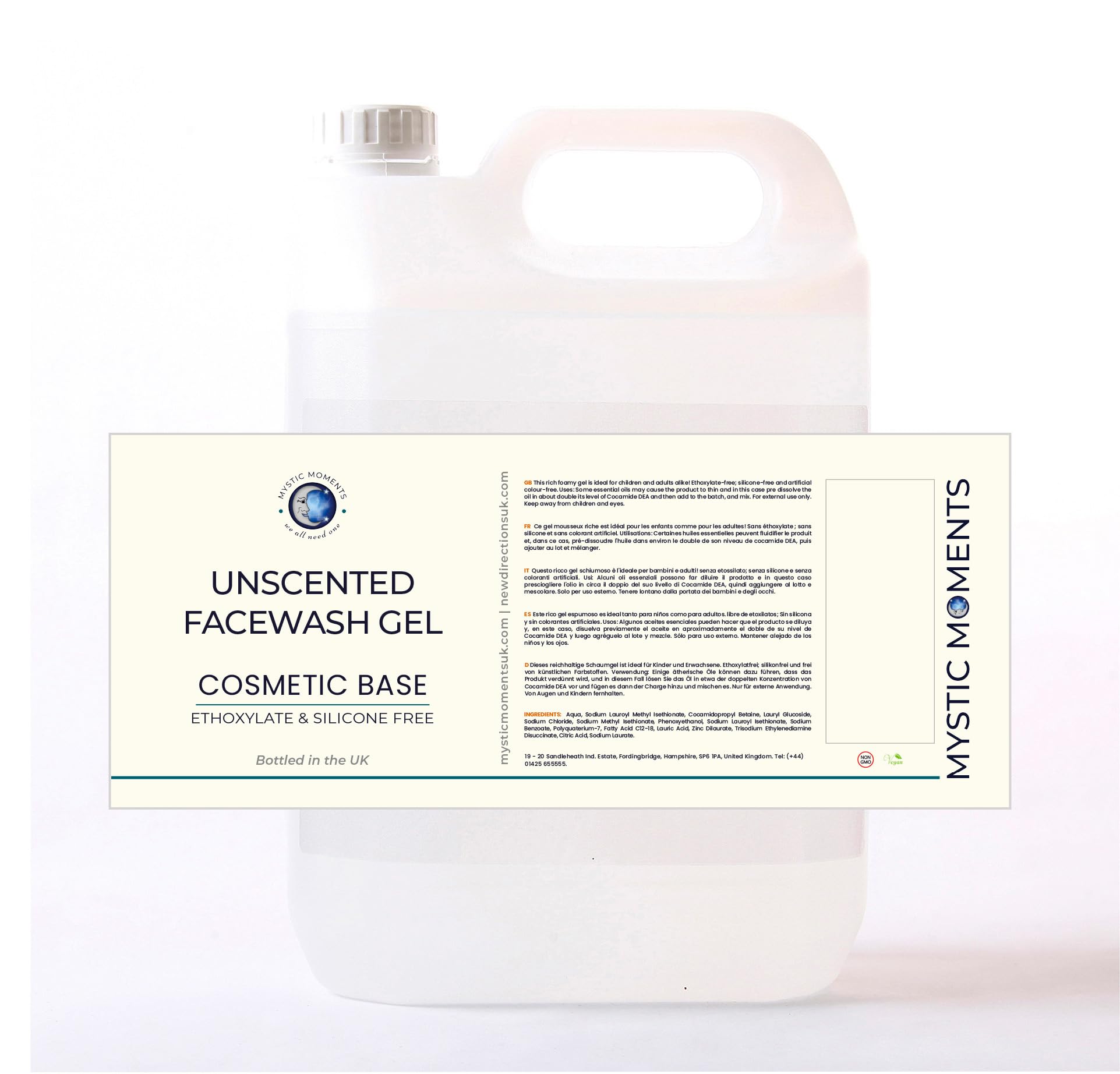 Mystic Moments | Base gel nettoyant visage doux | 5Kg | Base gel nettoyant végétale douce pour visage, corps et peaux sensibles.