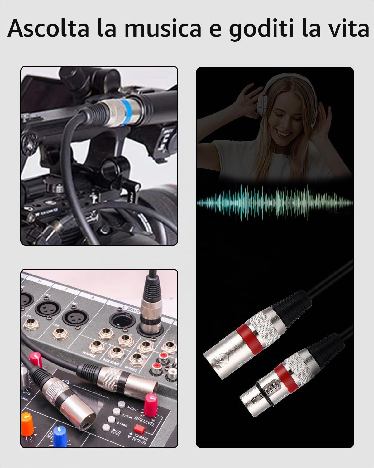 Xespis 6 Pezzi Cavo XLR Bilanciato 5M per Luci DMX, Illuminazione Scenica e Microfoni - Spina a 3 Pin