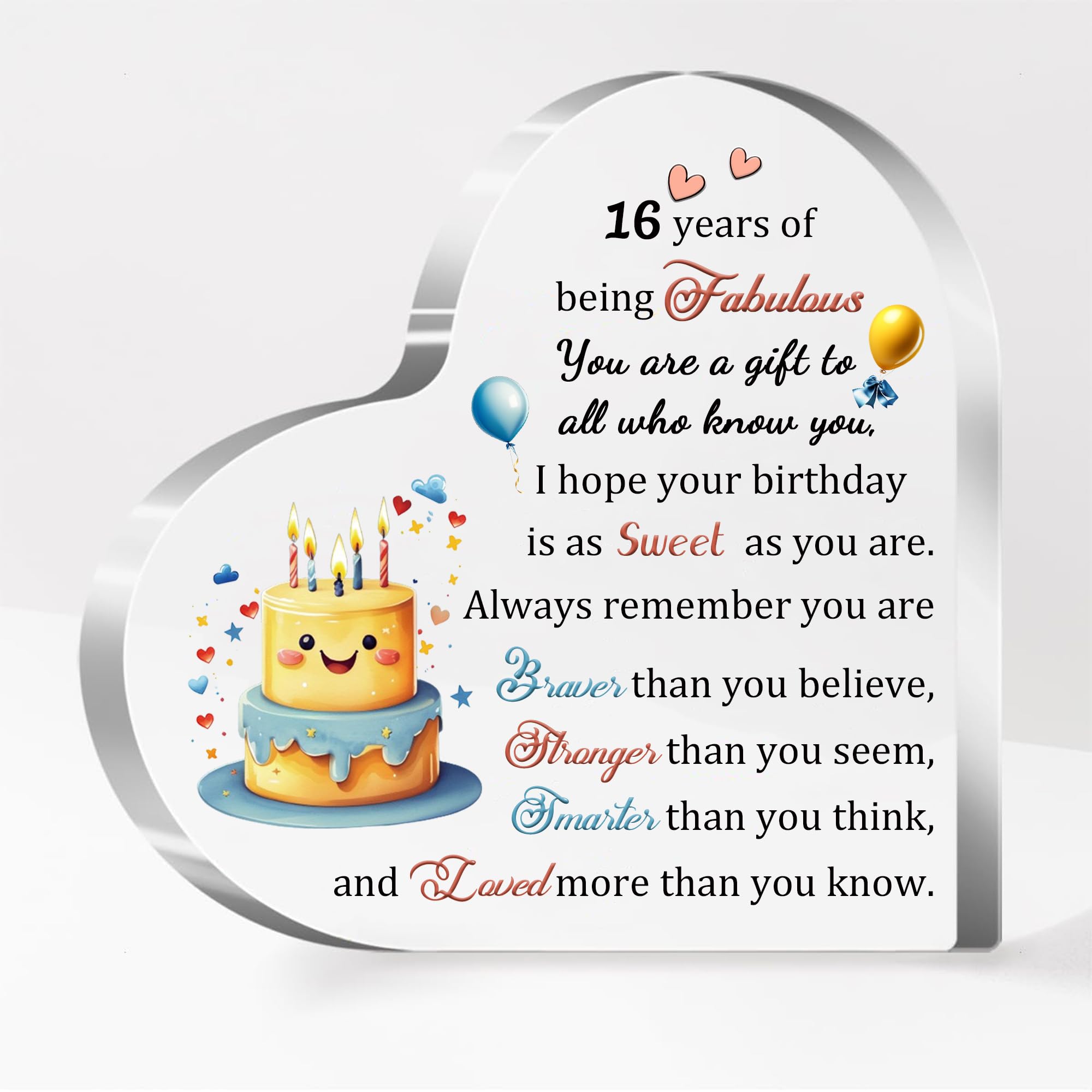 FCZIVA16th Birthday Gift for Her Him Girls Boys Acrylic Plaques 16-Year-Old Inspirational Heart Desk Signs Son Daughter Friends Personalised Teens Happy Sixteenth Birthday Present Idea Appreciate Keepsakes