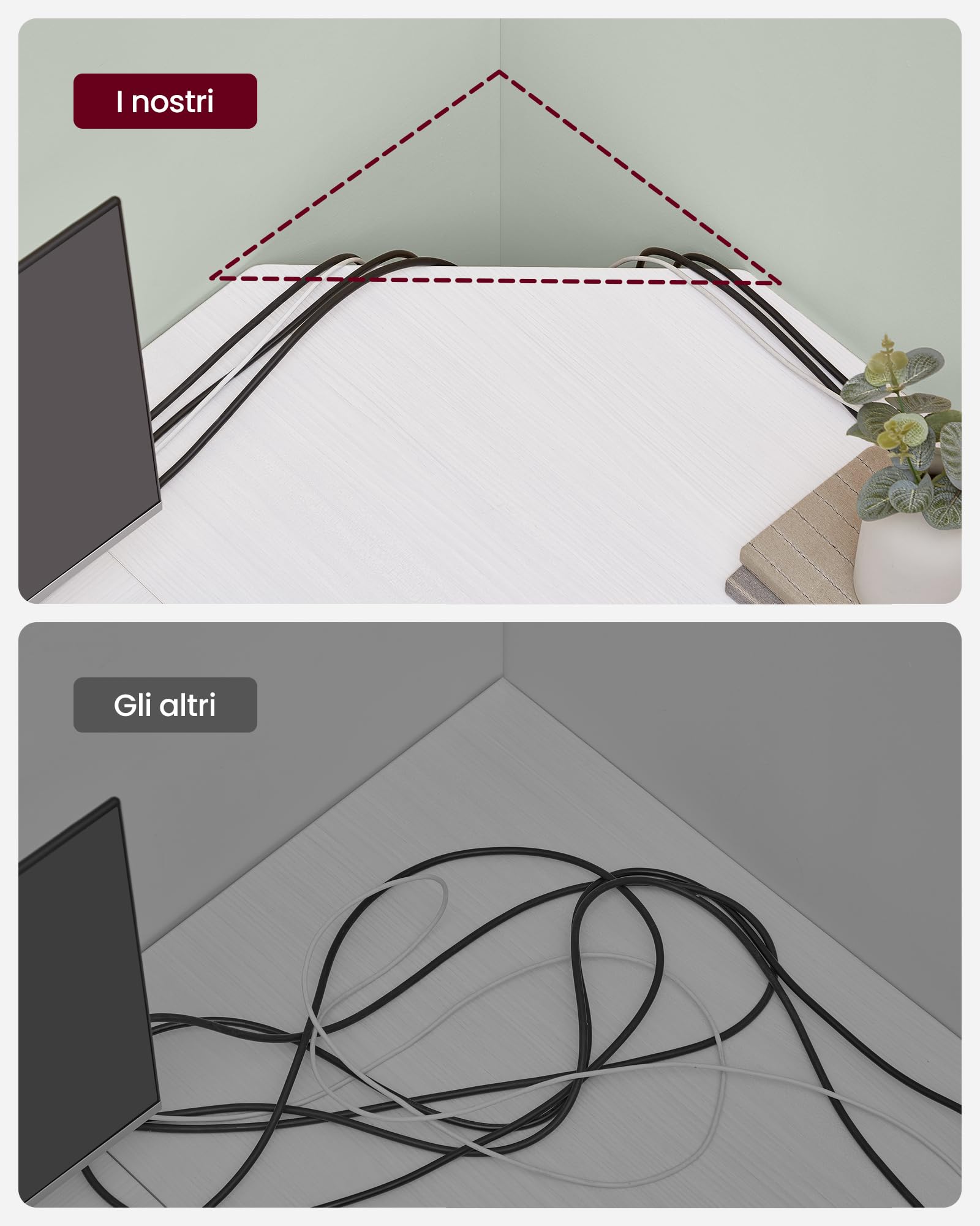 VASAGLE Scrivania per Computer a Forma di L, 138 x 138 x 76 cm, Scrivania ad Angolo con 2 Ripiani, per Ufficio Studio, Bianco Acero LWD072W44