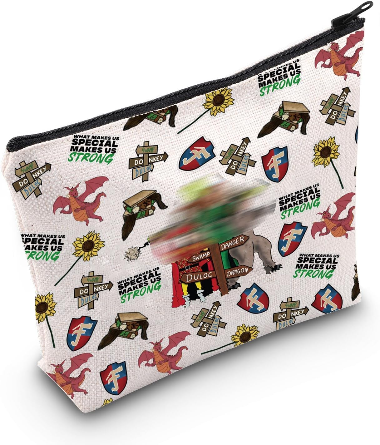 WZMPA Shrek Musical Cosmetic Bag Donkey & Fiona Fans Gift Shrek Character Makeup Zipper Pouch Bag Broadway Shrek Merch (special makes us strong)