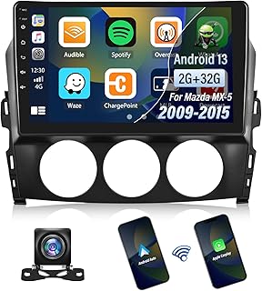 [2+32G] Android 13 Car Stereo for Mazda MX-5 2009-2015 with Wireless Apple Carplay&Android Auto,9 Inch Car Radio with Bluetooth FM/RDS Radio WiFi GPS SWC Dual USB+AHD Backup Camera&External Mic