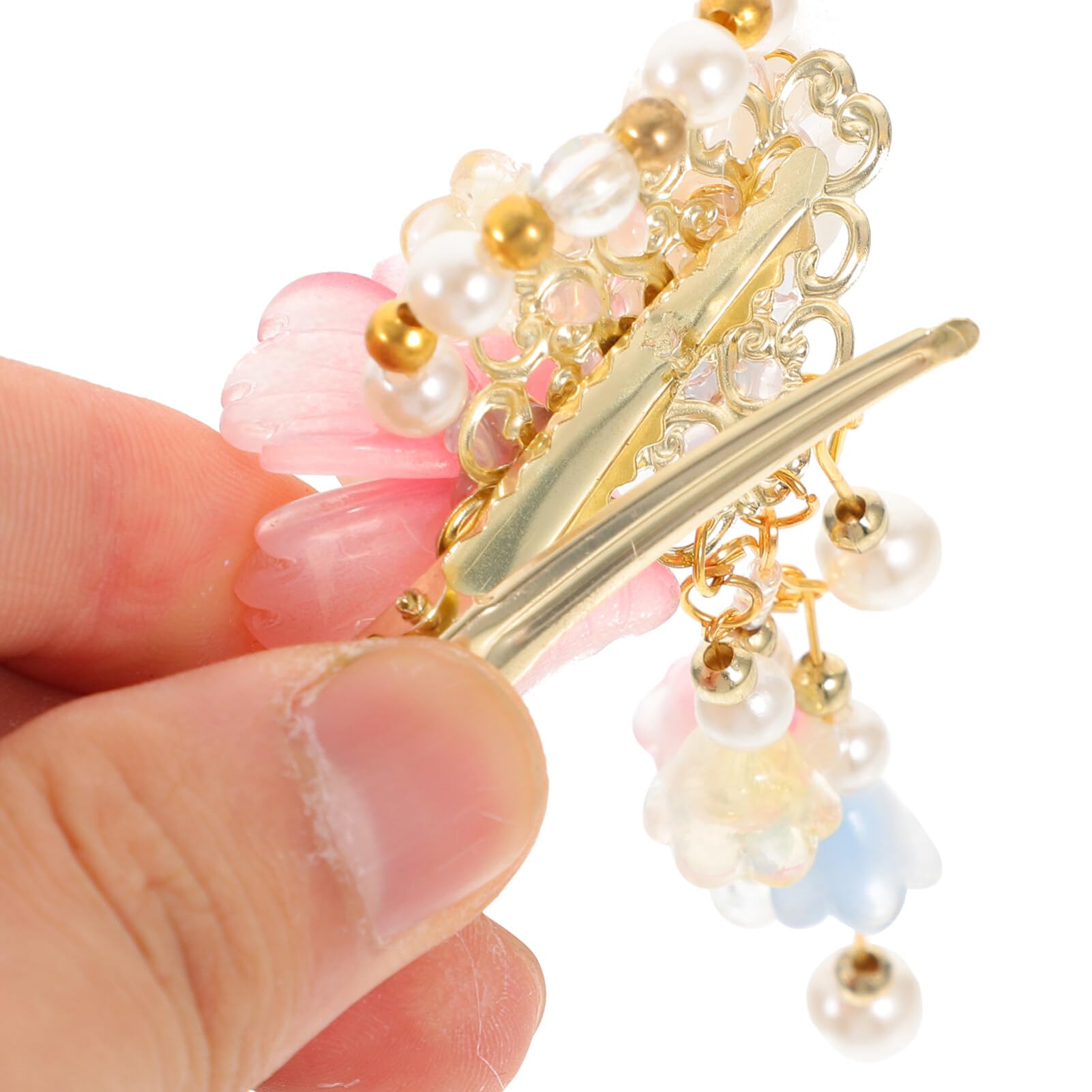 Beavorty Hanfu Hair Accessories 1 Pair Chinese Flower Hair Clips with Tassel Barrette for Women Traditional Styling Accessory 3.78X2.36X0.59In - Image 3
