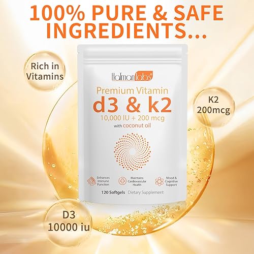 Miniatura 4 de 2 bolsas de suplemento de vitamina D3 K2 Softgel, vitamina D3 K2 Softgel con 10000 UI apoya la salud inmunológica, cardíaca, dientes y huesos, libre