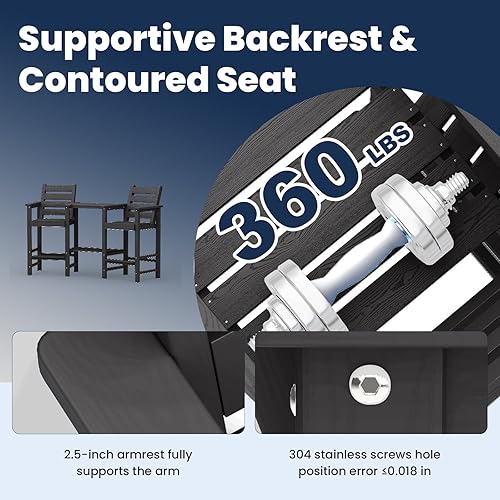 Miniatura 8 de Juego de 2 sillas Adirondack altas de polietileno de alta densidad para todo tipo de clima, sillas Adirondack de altura de barra de polietileno de