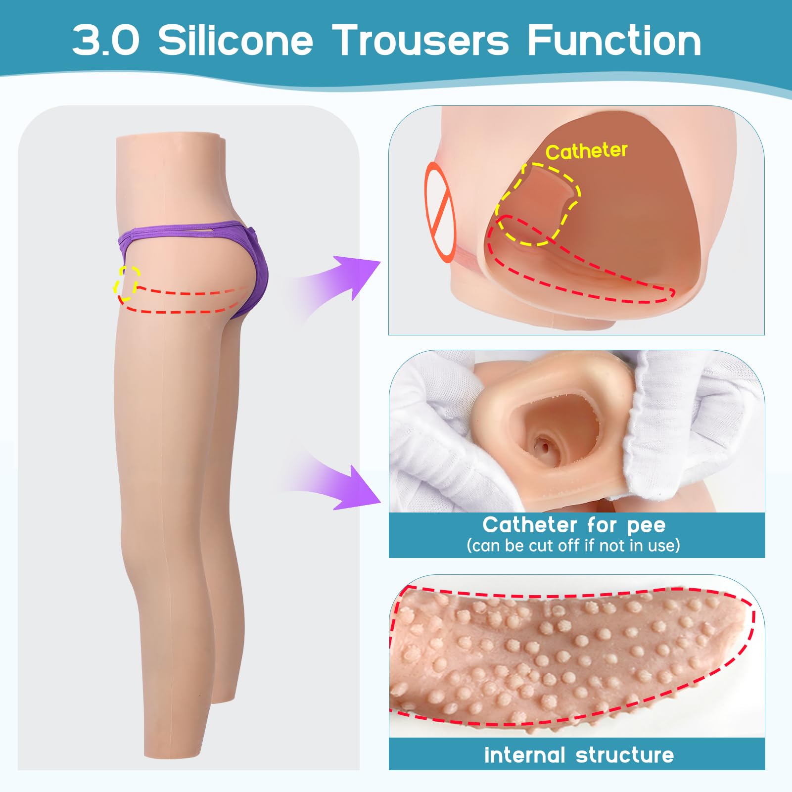 3.0 Ultra Pantalons en Silicone avec Cathéter Urinaire Apparence Féminine pour Travestis Faux Vagin Artificiel Trans Cosplay Érotiques Culotte