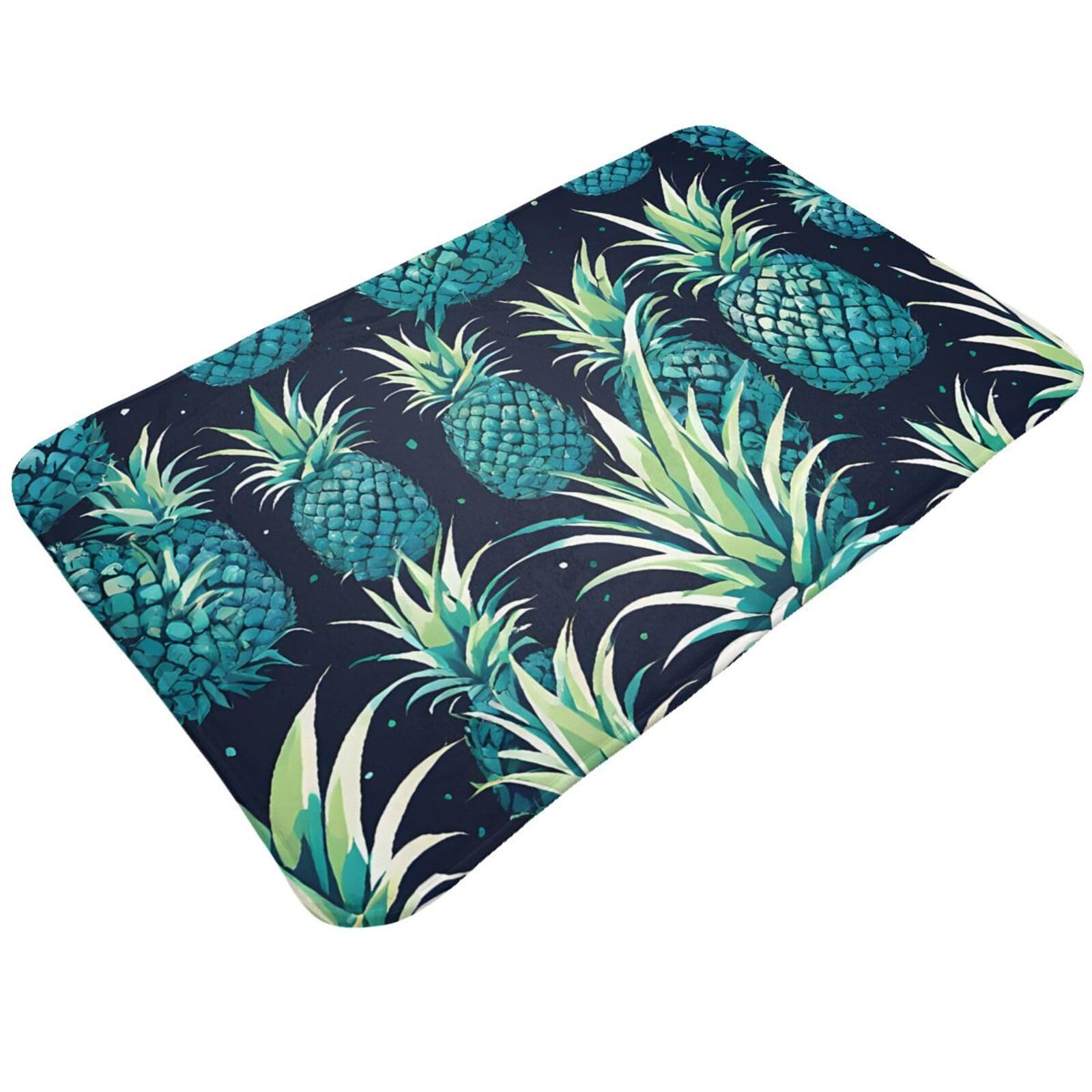 Blue Pineapple Print Living Room Bathroom Kitchen Anti Slip and Absorbent Carpet, Indoor Entrance Door Muddy Floor Mat, Ultra Soft Washable Carpet 21x31.5 Inches