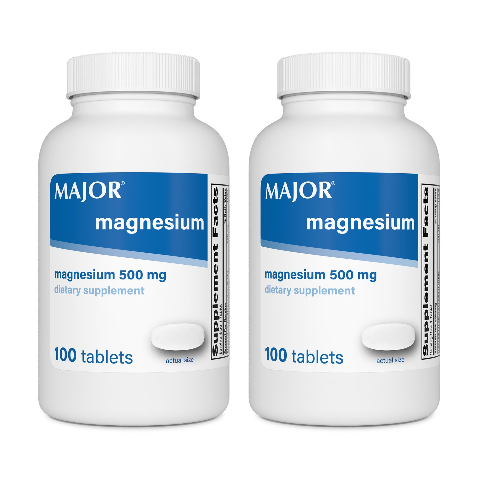 Major Magnesium 500mg - Magnesium Oxide Tablets - Dietary Supplement - 100 Count (2 Pack) 100 Count (Pack of 2)
