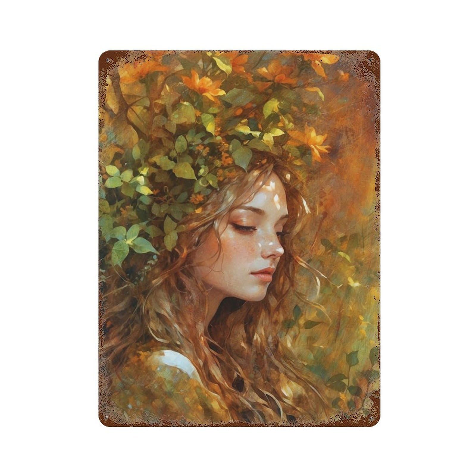 Whispers of Autumn Aged Metal Wall Plaque 15.7"x11.8", Industrial Home Decor for Pub, Kitchen And Man Cave Decor