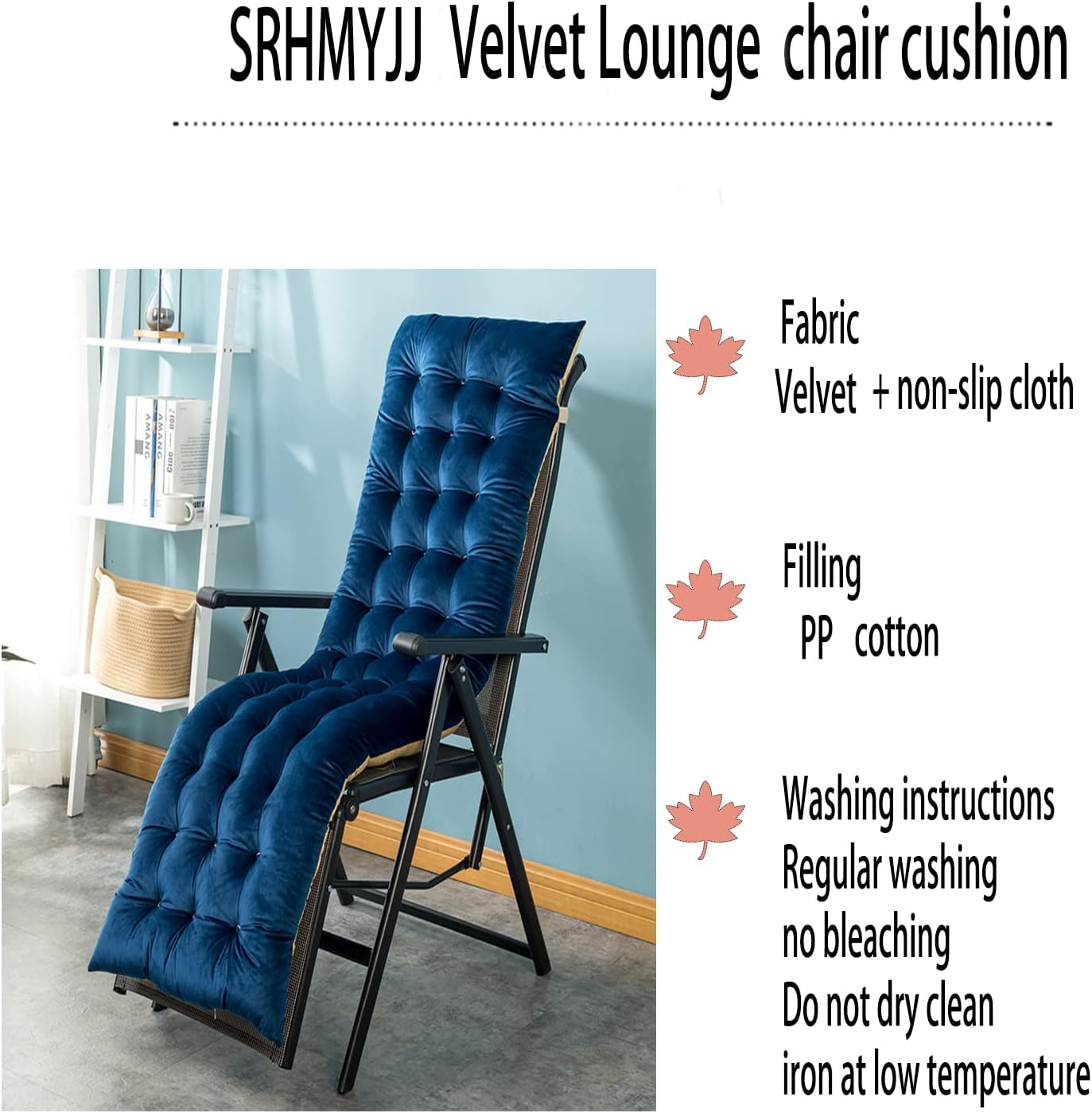 Thickened Lounge Cushion,Velvet Washable Patio Chair Cushions Indoor Outdoor Rocking Chair Cushion Velvet Lounge Chaise Cushion (Blue 68 * 22 * 4in)