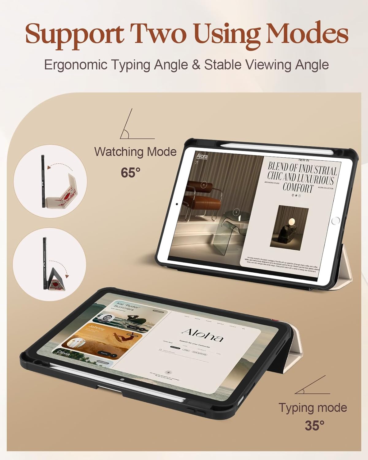 Buleens for iPad 9th/8th/7th Generation Case 10.2 Inch - Case for iPad 9th Gen with Pen Holder Cute Aesthetic Auto Wake/Sleep Trifold Funda Para for Apple 9th/8th/7th Gen A2602 A2270, Color Strawberry - Image 4