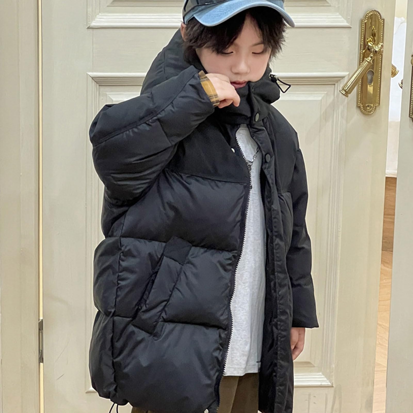 Cappotto Imbottito con Cappuccio Bambini e Bambina Piumini di Media Lunghezza Giaca Giubbino per Inverno