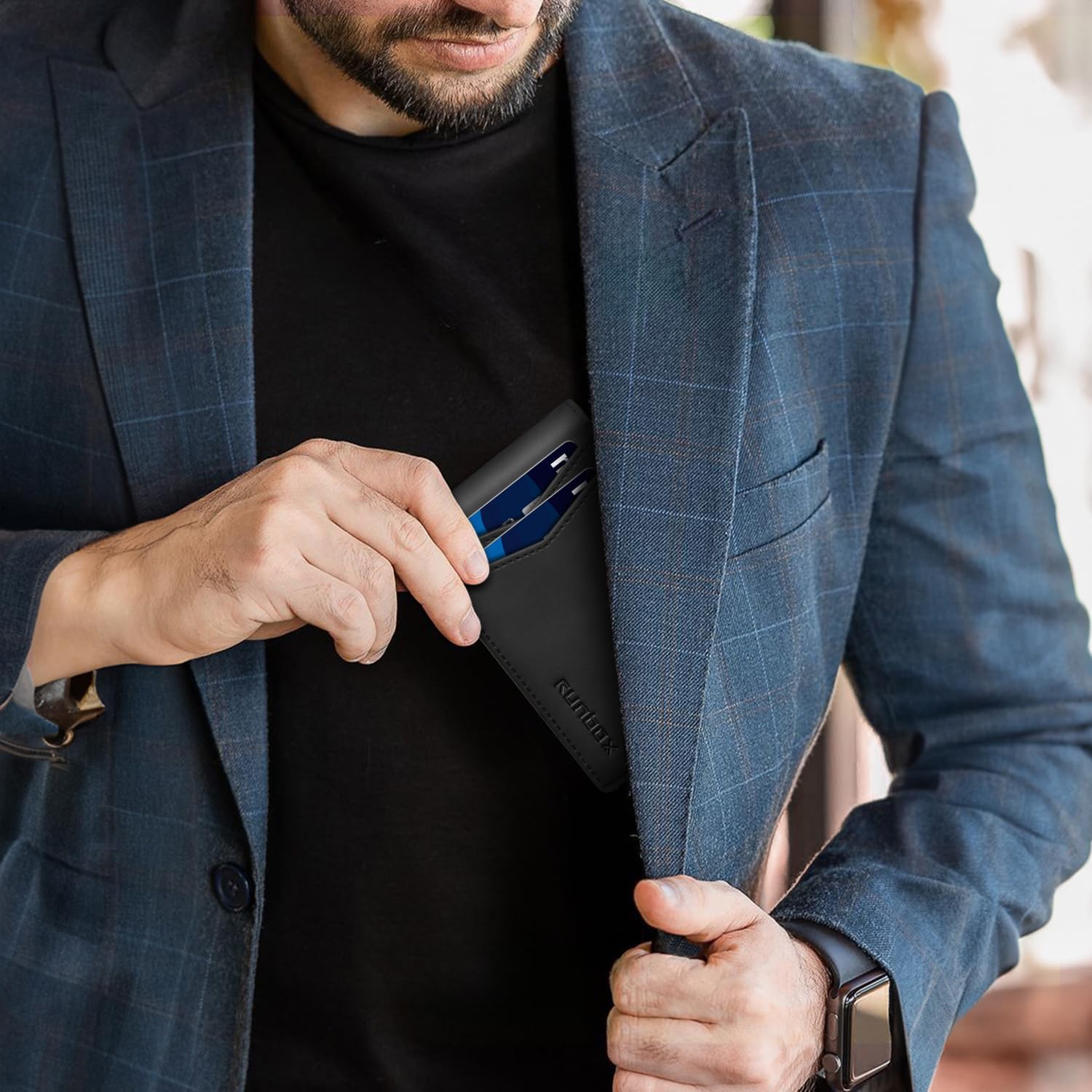 RUNBOX Slim Money Clip Wallets for Men RFID Blocking 8 Card Holder Minimalist Small Thin Carbon Leather Bifold Mens Front Pocket Wallet Gift Box(Charcoal Black) - Image 2