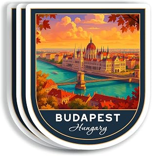 (3Pcs 3X3) Budapest Hungary Stickers - Hungary Travel Sticker - Budapest Travel Gift - Tourism Souvenir - Decals for Luggage - Suitcase - Scrapbook - Laptop - Water Bottle