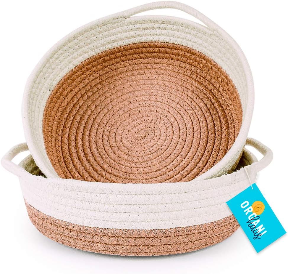 OrganiHaus 2Pack Small Rope Basket Tray with Handles