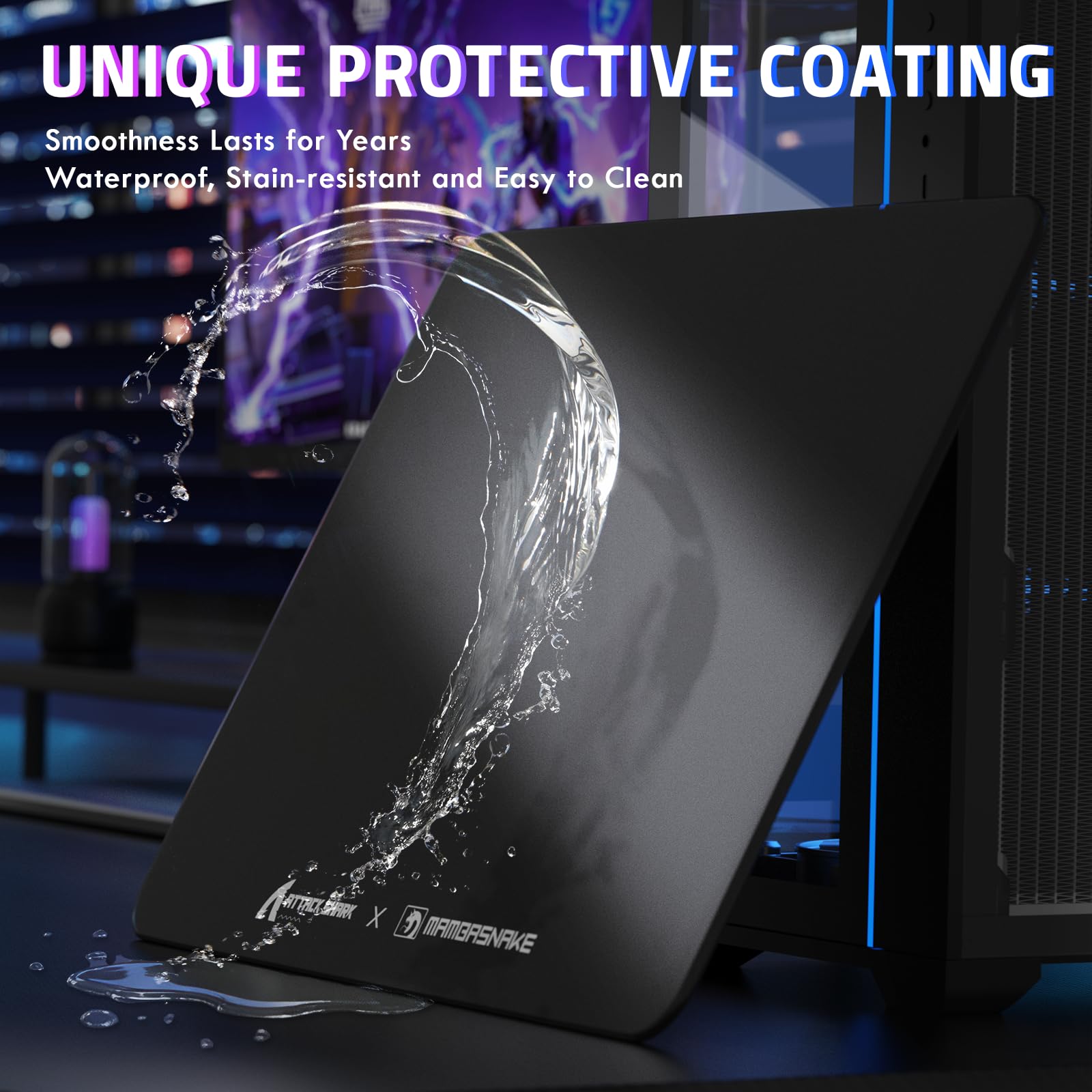ATTACK SHARK CM05SE Glas-Gaming-Mauspad für FPS und Esports, Nano-geätzte gehärtete Glasoberfläche, ultraglatt, reibungsarmes hartes Mauspad, wasserdicht, großes Schreibtisch-Mauspad für PC-Setup