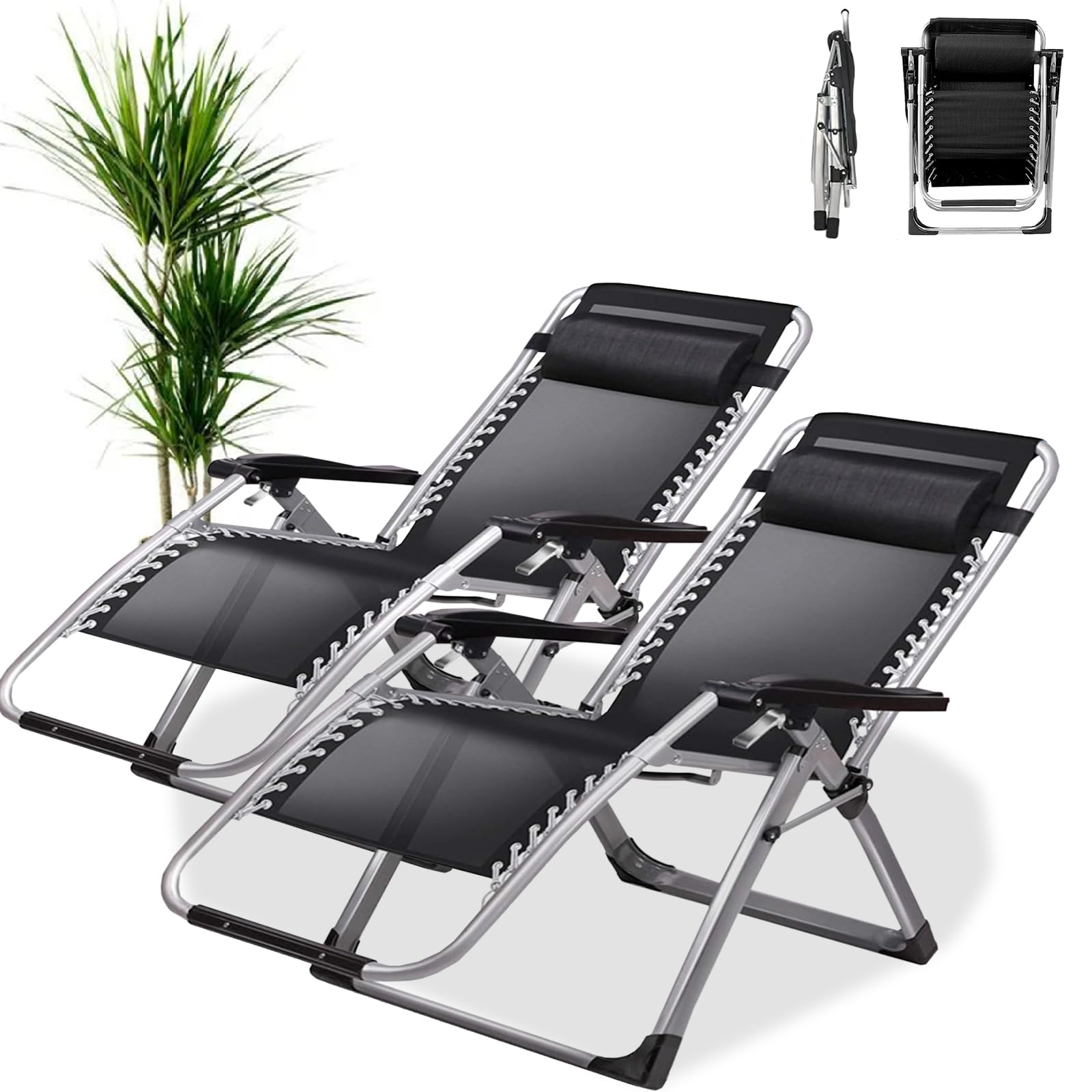 Chaise de jardin pliante grise avec porte-gobelet pour terrasse