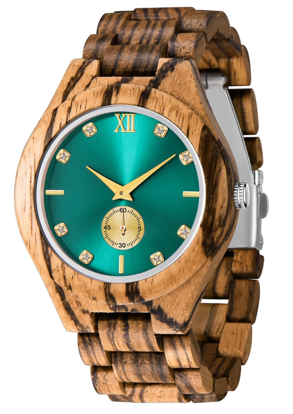 Tiong Orologio da uomo in legno di bambù Invertito Geometrico Orologio analogico al quarzo per uomini Orologi in legno fatti a mano, Wq1008-marrone chiaro, Retrò