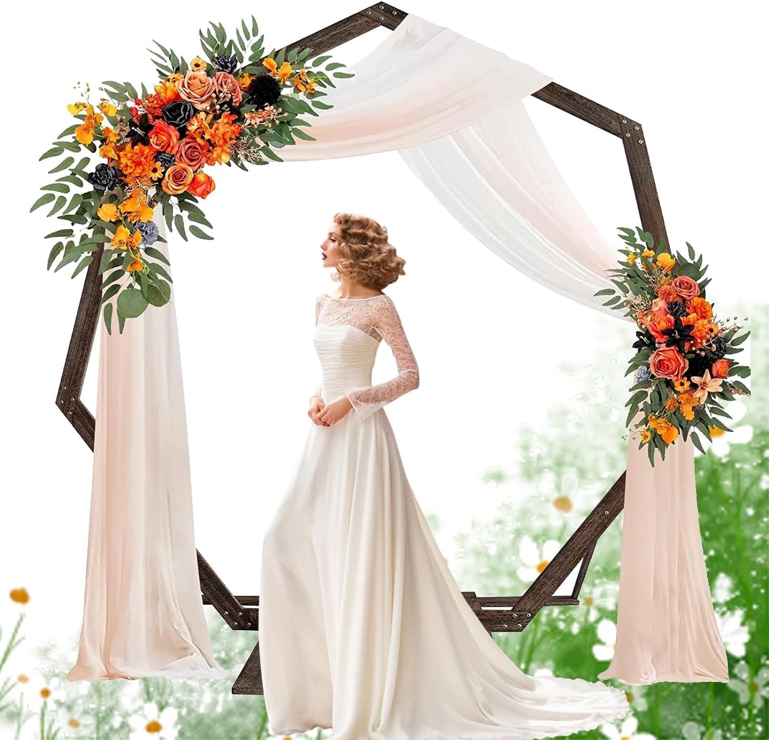 Hochzeitsbogen Hochzeitsbogen aus Holz, Hochzeitspavillon, siebeneckiger Hochzeitsbogen aus Holz, Gartenhochzeit, Geburtstagsparty-Holzkulissen