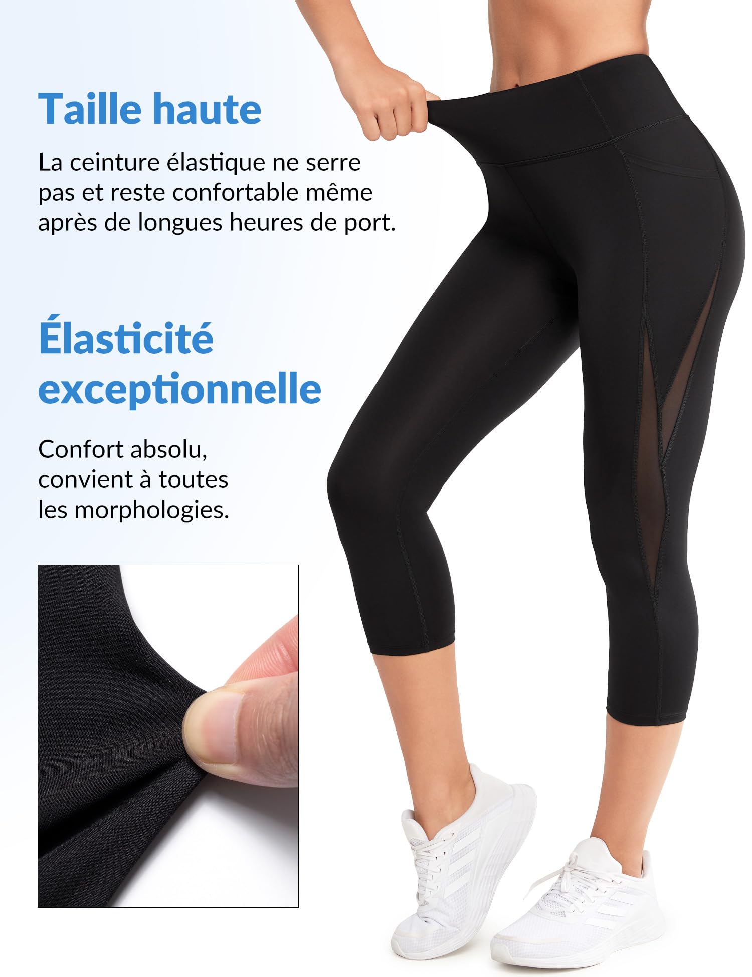 Yvette Legging de Sport 3/4 pour Femme avec Maille Taille Haute Contrôle du Ventre Opaque