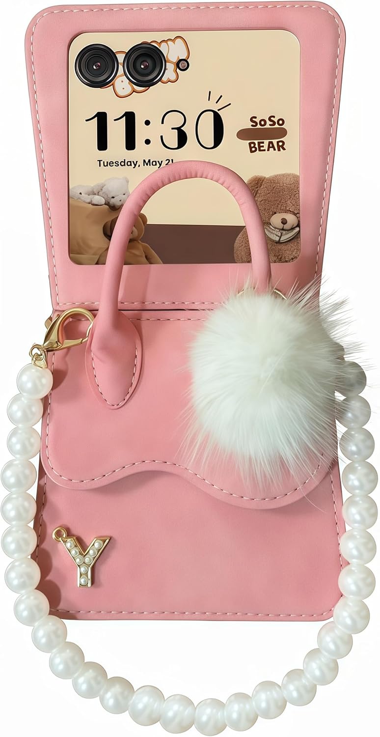 Pink Case for Motorola Razr 2025/2024 with Long Strap, Cute Shape Stylish Design Razr 2024/2025 Phone Case for Women Girls, Shockproof Crossbody Case for Moto Razr 2025/2024
