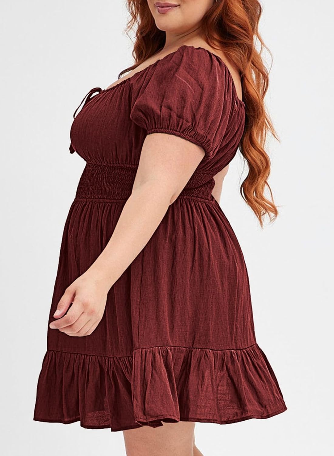 Eytino Plus Size Dress for Women Short Sleeve Square Neck Casual Mini Short Dresses for Wedding Guest(1X-5X) - Image 4